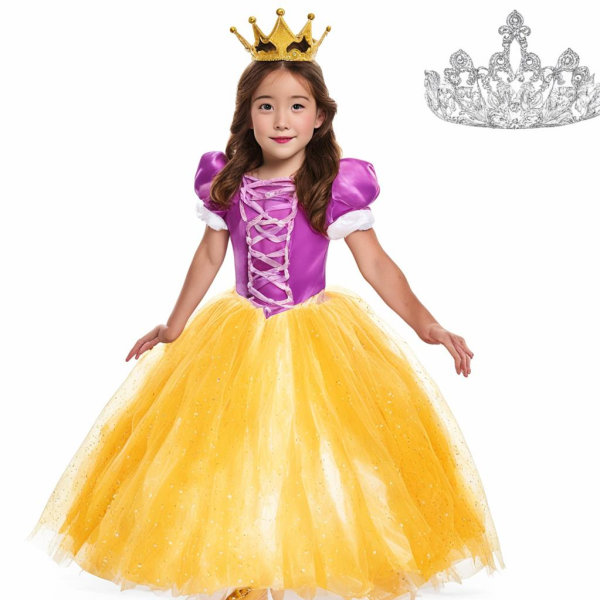 Oskiner Princess Daisy Costume for Girls, Enchanting Halloween Dress-Up Fun!